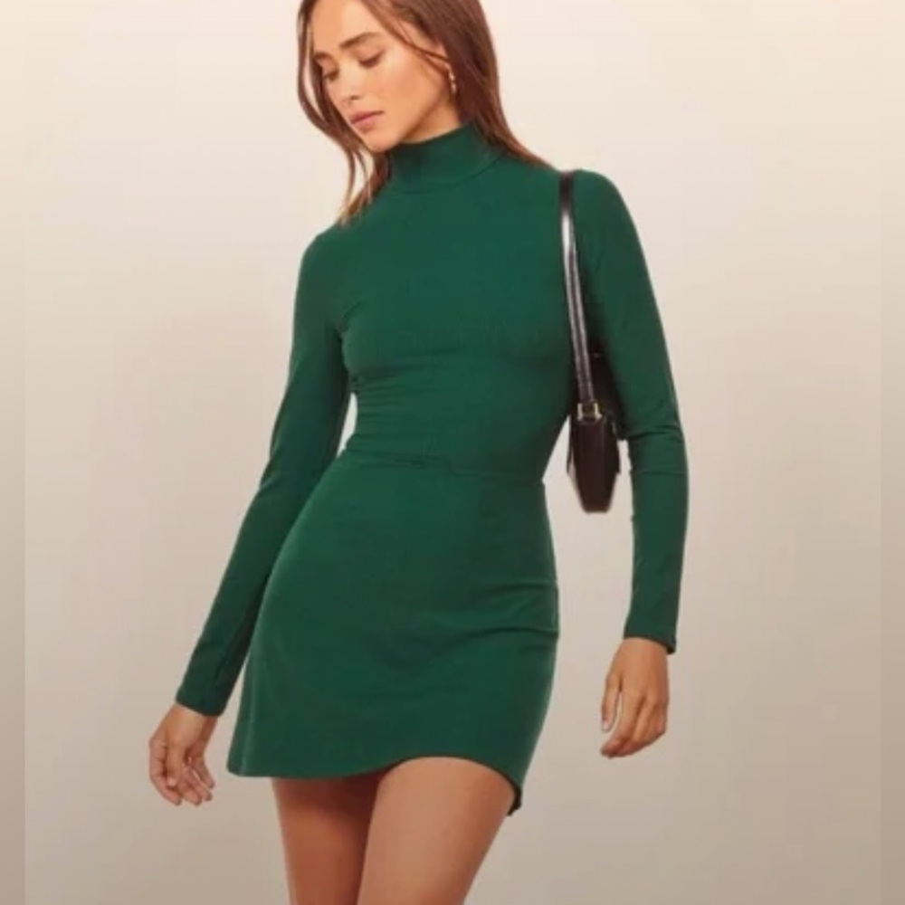 Reformation Maya Knit Dress Hunter Green